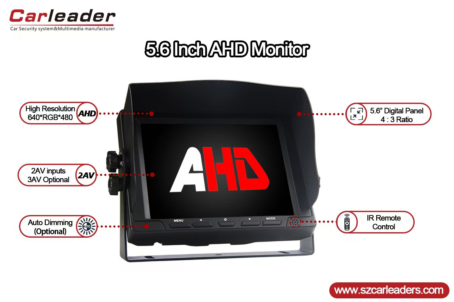 नया 5.6 इंच AHD डैश माउंट रियर व्यू मॉनिटर