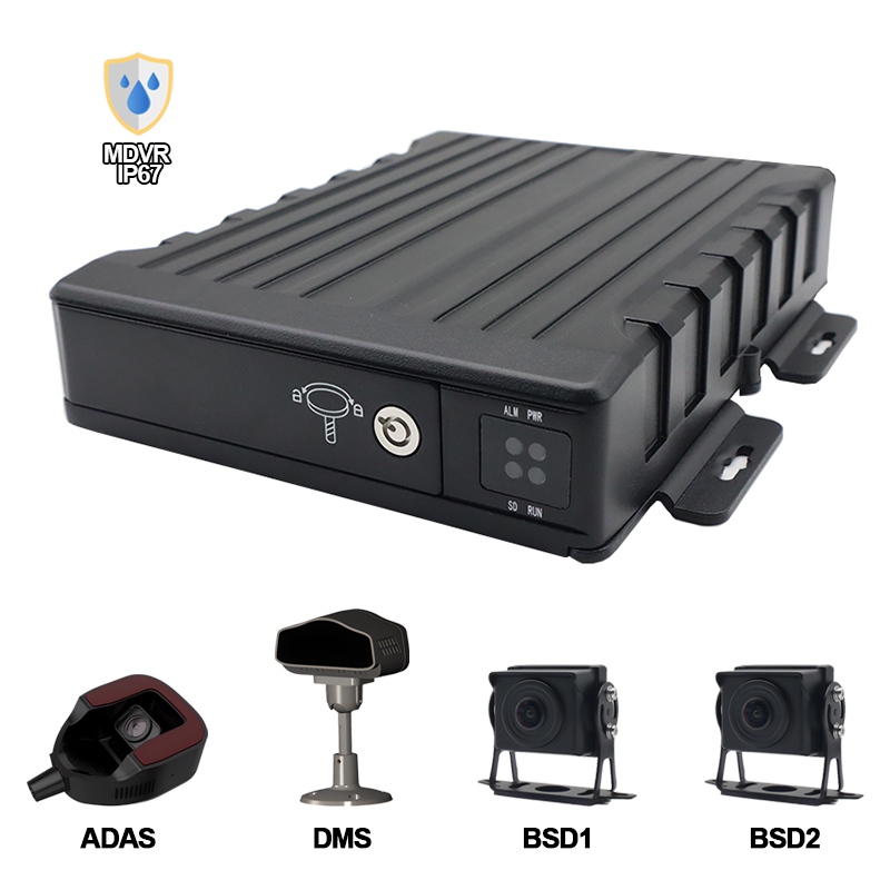 कार्लीडर 4CH IP67 वॉटरप्रूफ AI SD मोबाइल DVR सपोर्ट ADAS+DMS+BSD